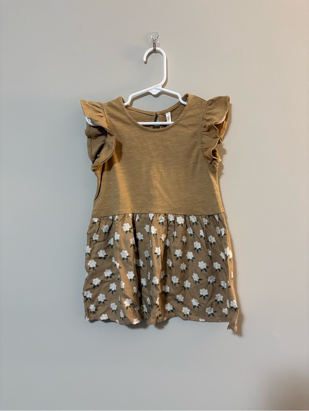 Rylee + Cru Tan Floral Flutter Sleeve Dress